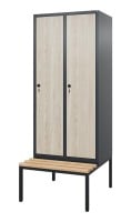 HPL-Spind mit untergebauter Sitzbank Comfort 2 / 400 / Drehriegel / Anthrazit/ Esche / ohne Schuhrost