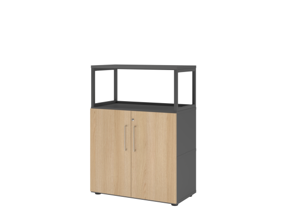 Büroschrank aus Holz mit Türen & offenem Regal