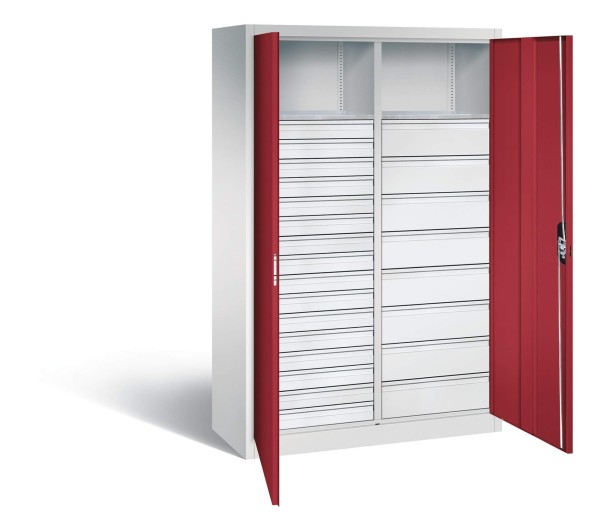 Materialschrank mit Mittelwand und 24 Schubladen