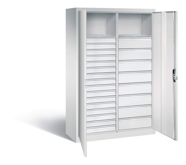 Materialschrank mit Mittelwand und 24 Schubladen